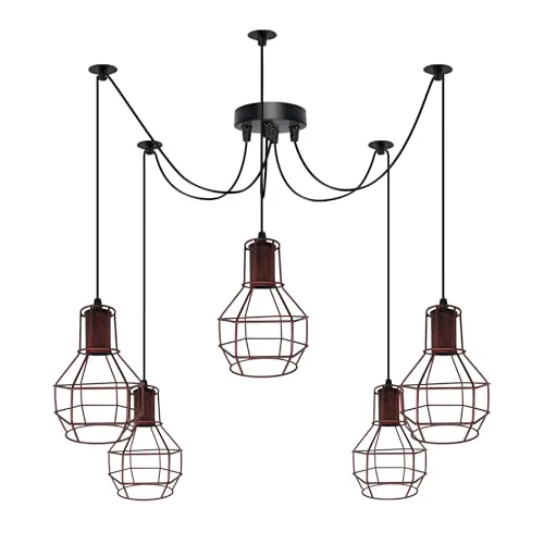Industrial vintage metal cage pendant light kit with spider-shaped design and octopus-inspired ceiling mount in black metal