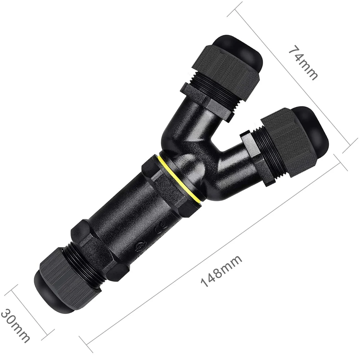 Black 3 pin cable connector junction box with waterproof IP68 rating and nylon PA66 shell for outdoor use