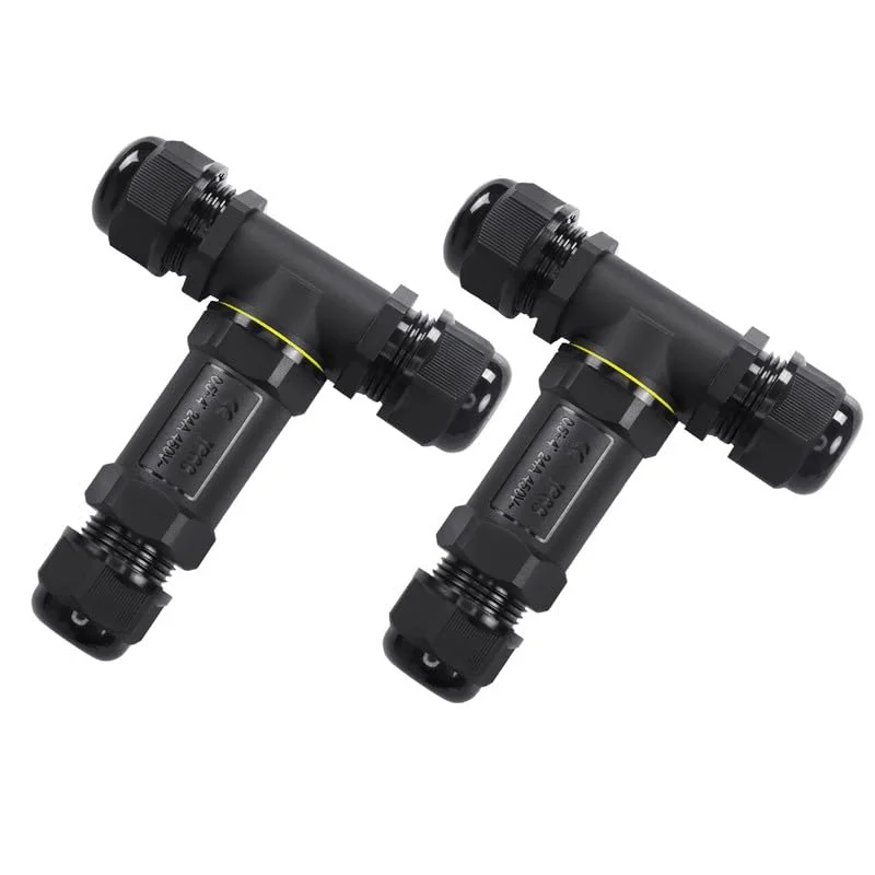 3-way waterproof outdoor cable junction box with IP68 rating, nylon shell, and silicone sealing ring for secure connections