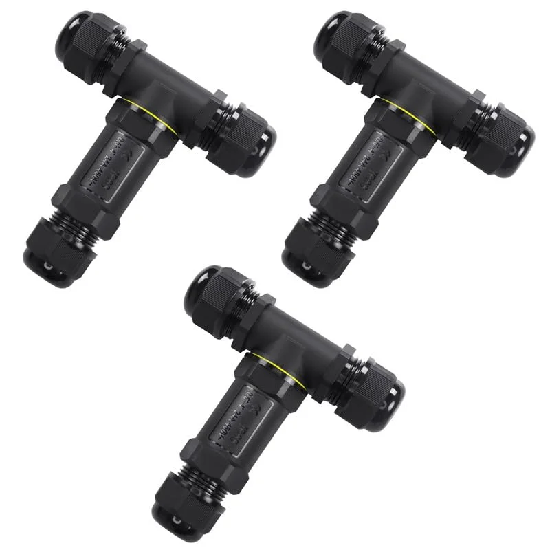 3-way waterproof junction box showing nickel clamp connector and silicone sealing ring for outdoor cable connection