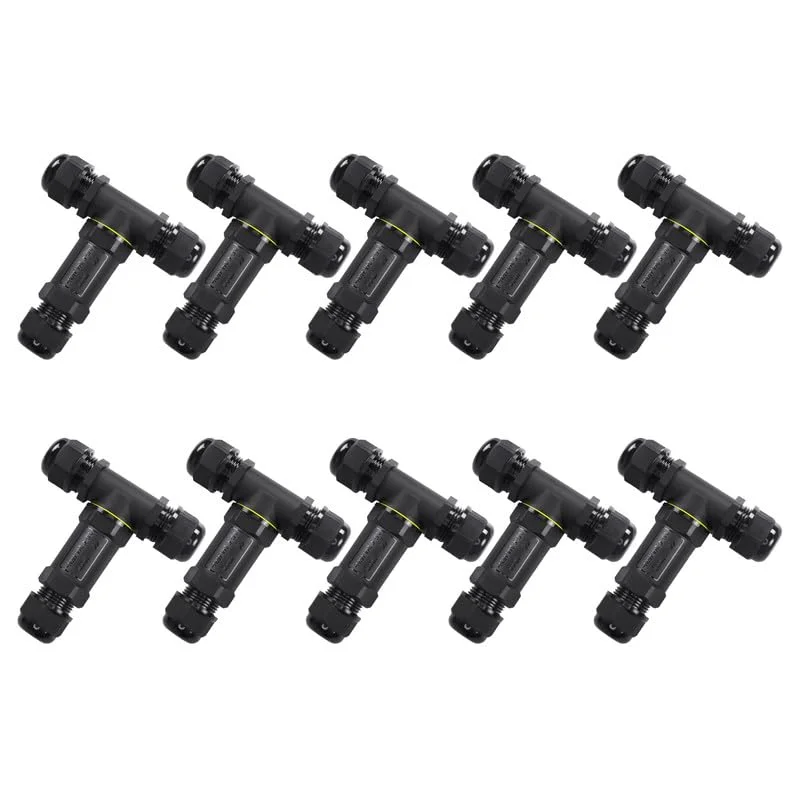 3-way waterproof junction box connector with nylon shell and silicone sealing ring for outdoor electrical cable connections