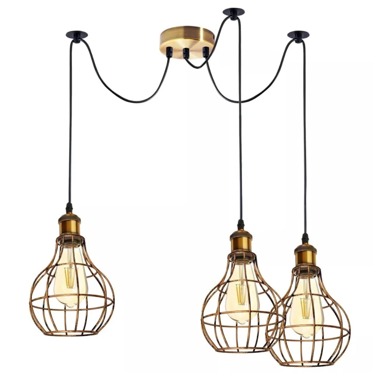 Vintage metal industrial pendant light with adjustable length and Edison-style filament bulb, warm white LED glow