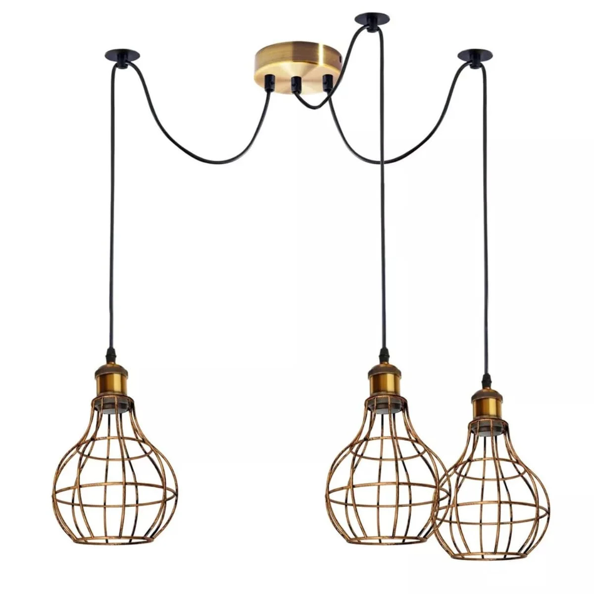 Vintage metal pendant lamp with adjustable length, Edison filament bulb, and industrial rustic design suspended from ceiling