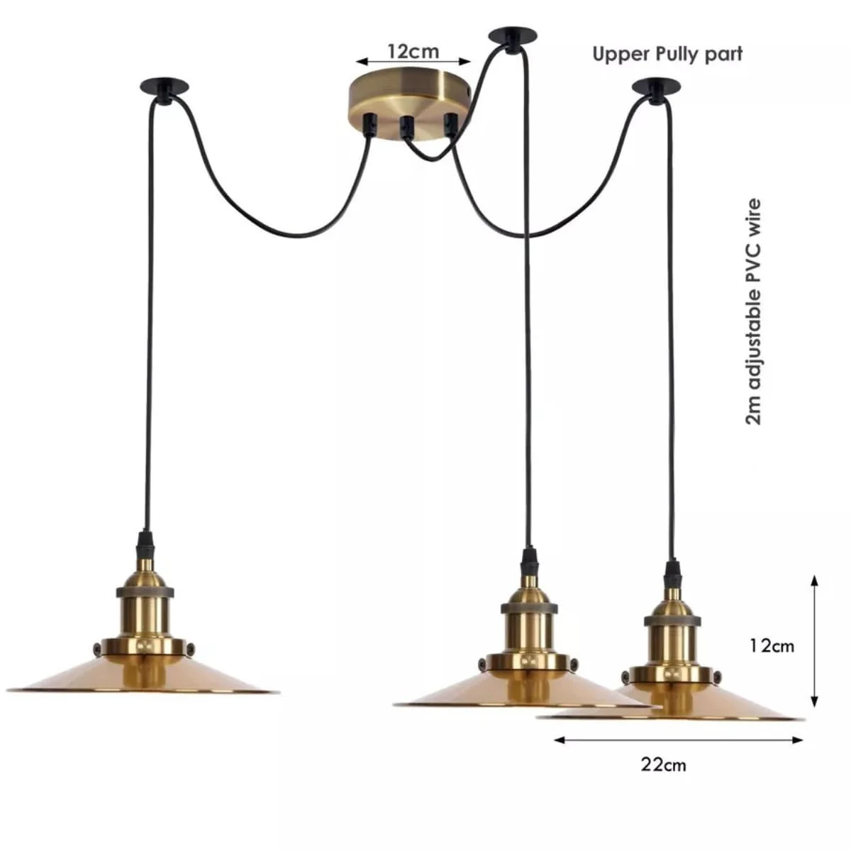 Vintage metal pendant ceiling light with adjustable length, emitting warm white LED light, featuring Edison-style filament bulb