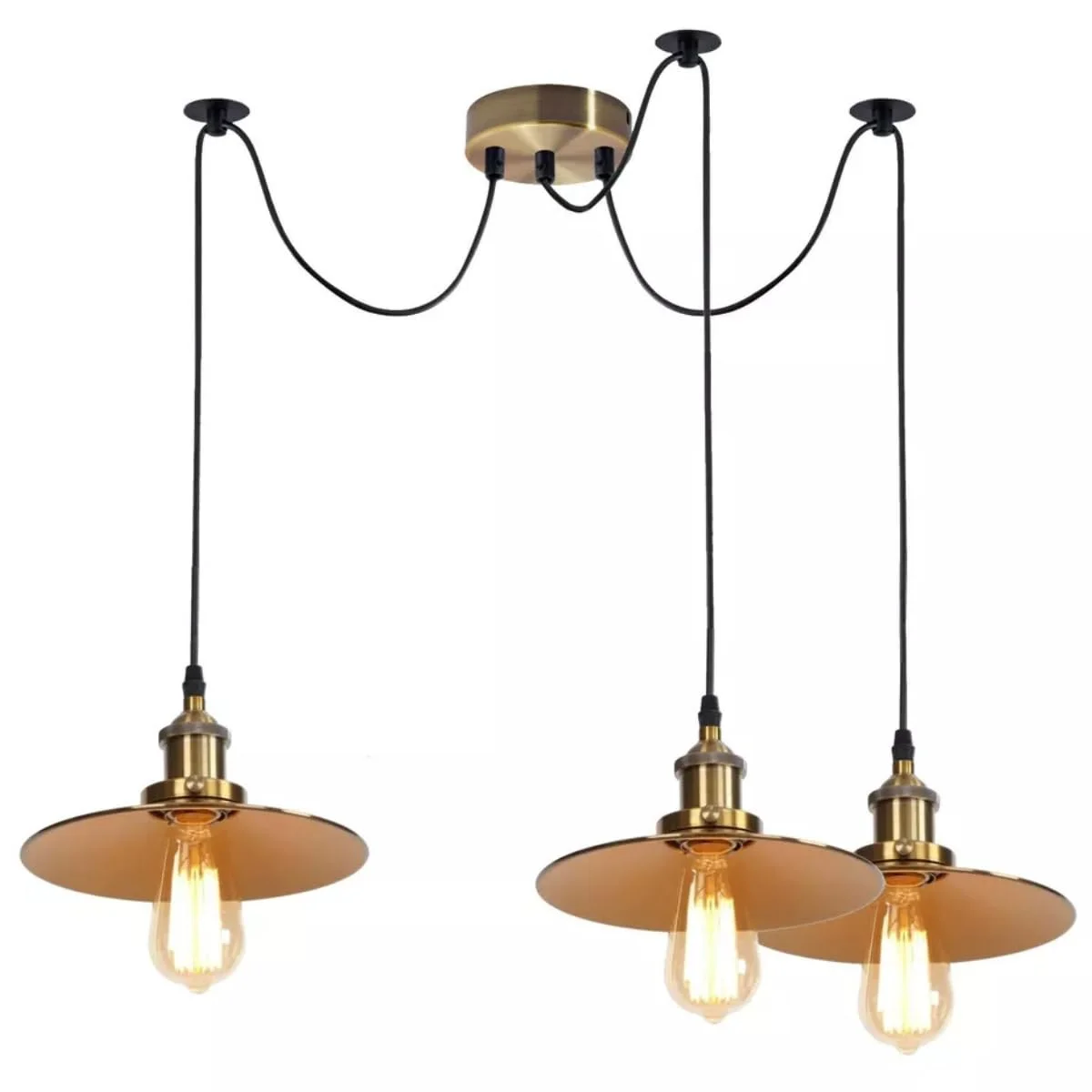 Vintage metal ceiling light with adjustable length, Edison bulb, metal shade, and industrial rustic design hanging indoors