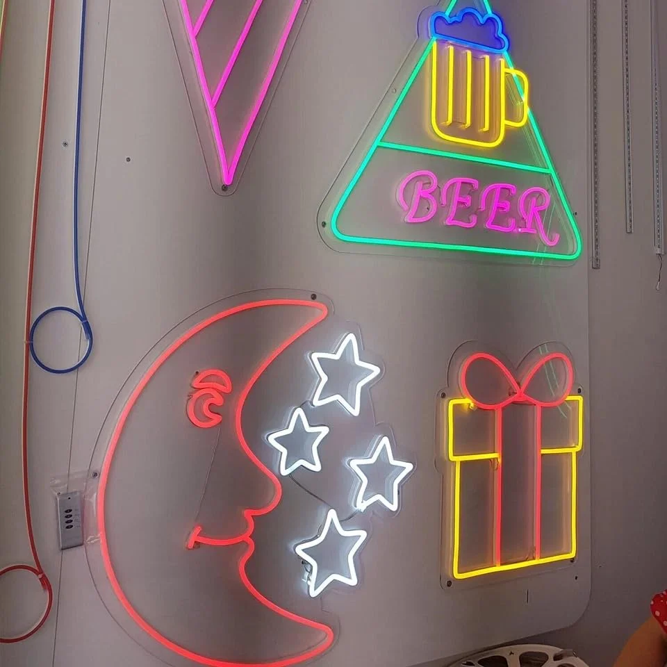 Three flexible orange-red neon LED strips glowing, waterproof for indoor outdoor LED strip lighting use