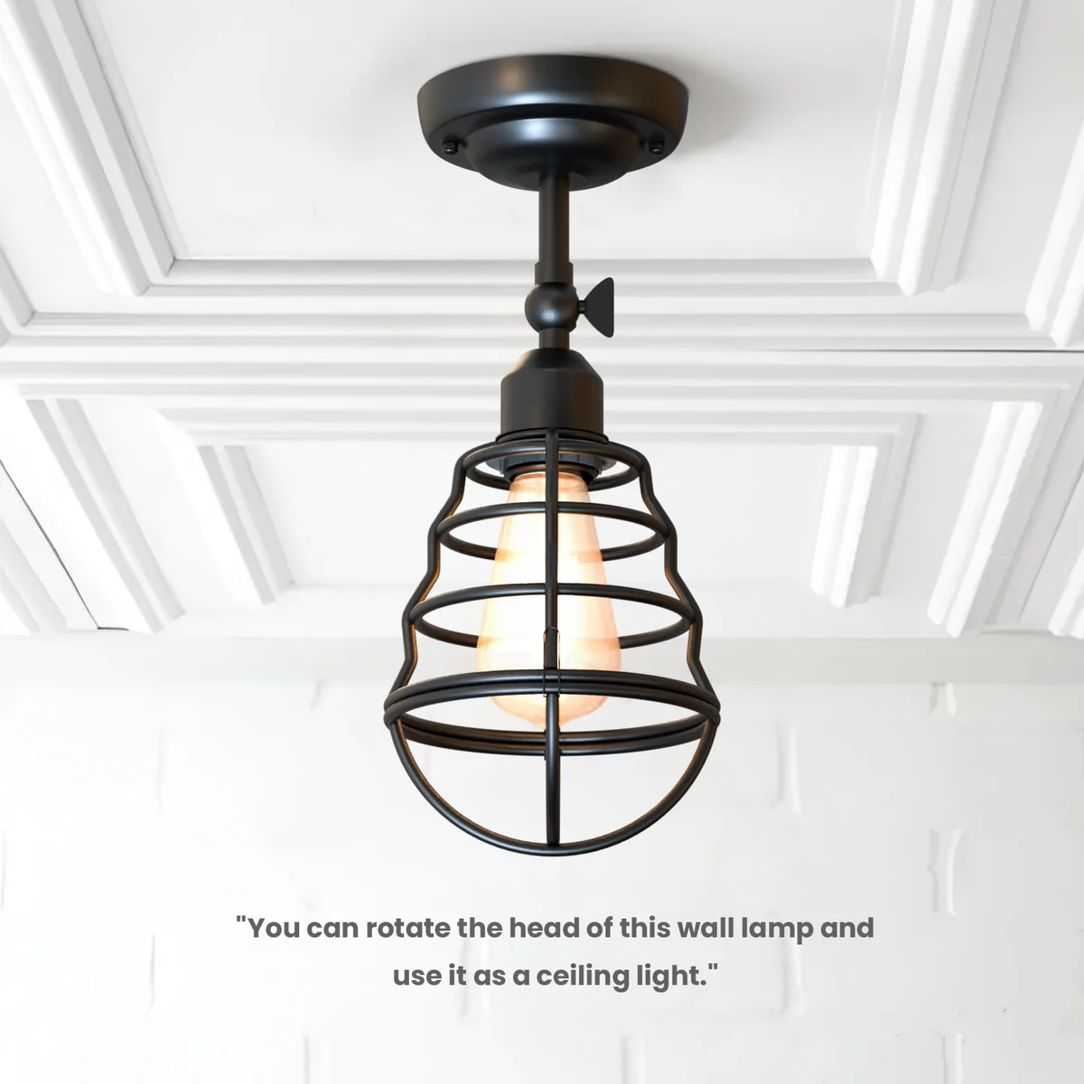 Industrial vintage style adjustable wall sconce with metal cage, showcasing dimmable indoor lighting on a wall mount