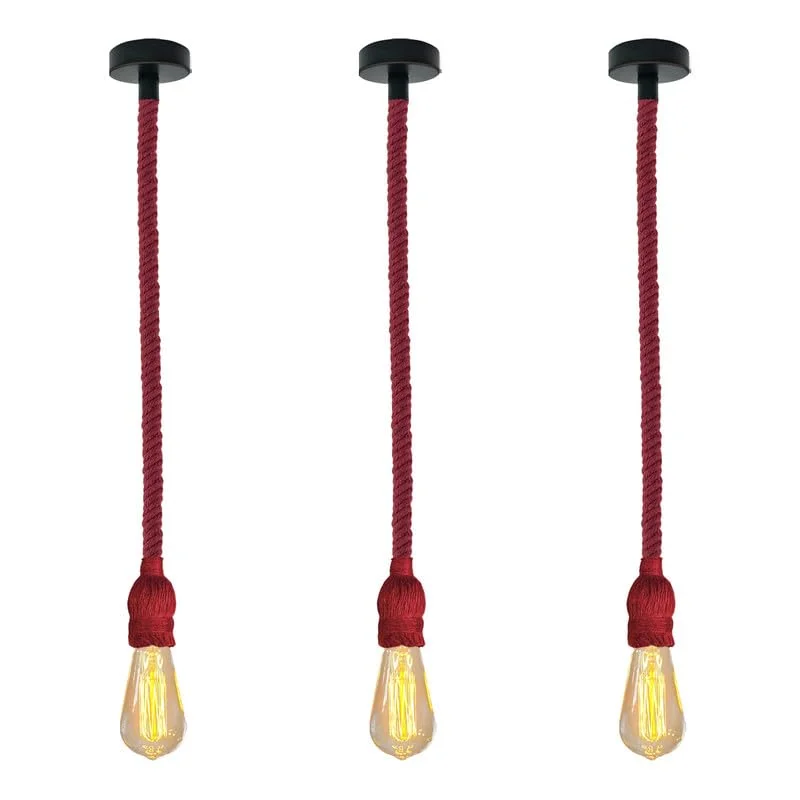 Retro industrial hanging pendant light with twisted hemp rope cable and metal socket, compatible with E27 bulb pendant.