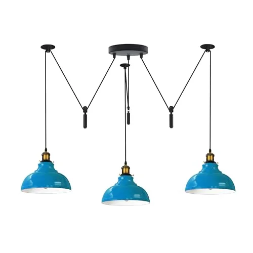 Industrial pendant light with three adjustable metal shades and E27 bulb holders in vintage retro style hanging ceiling lamp