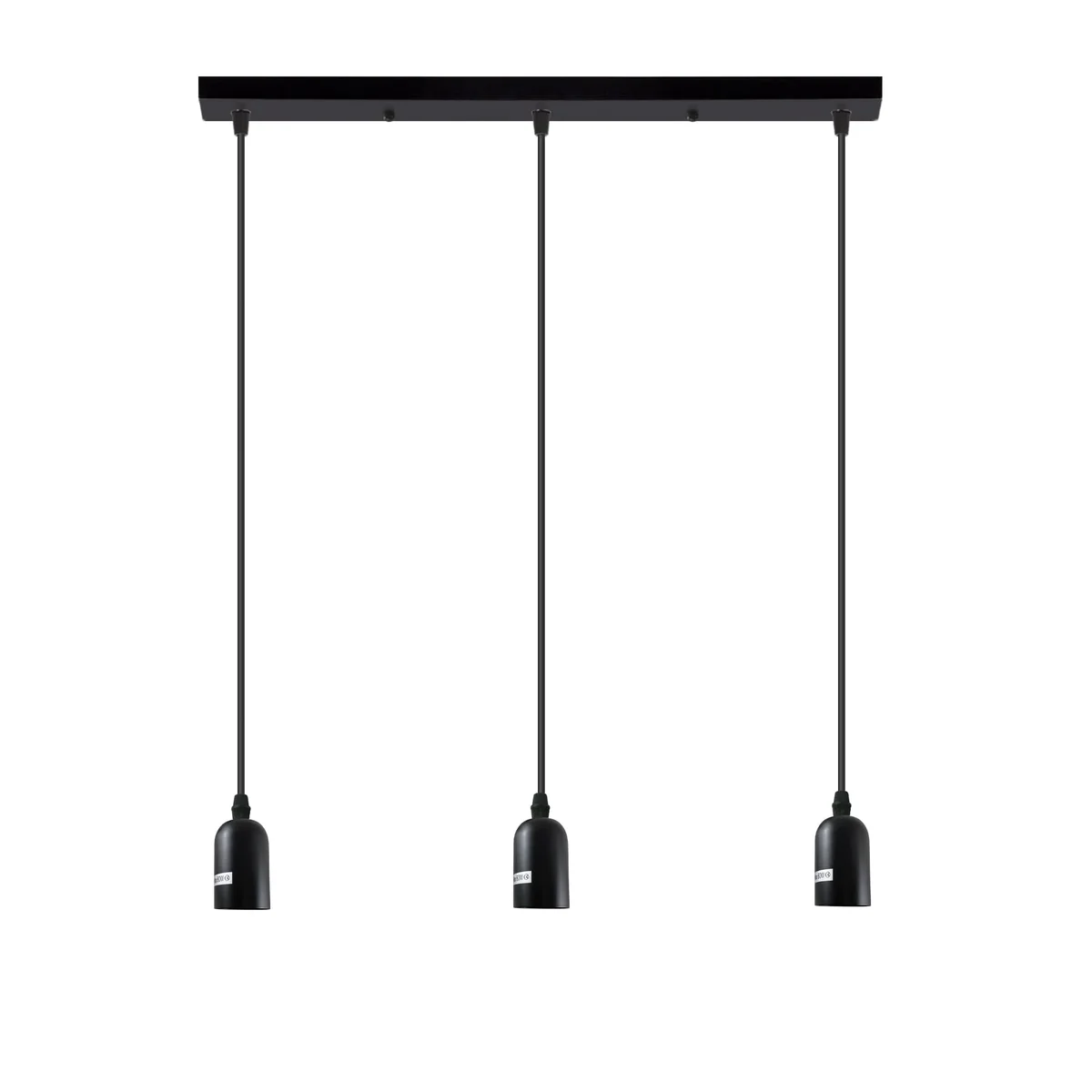 Retro pendant light with three antique brass metal holders and a rectangular ceiling rose, designed for E27 bulbs.