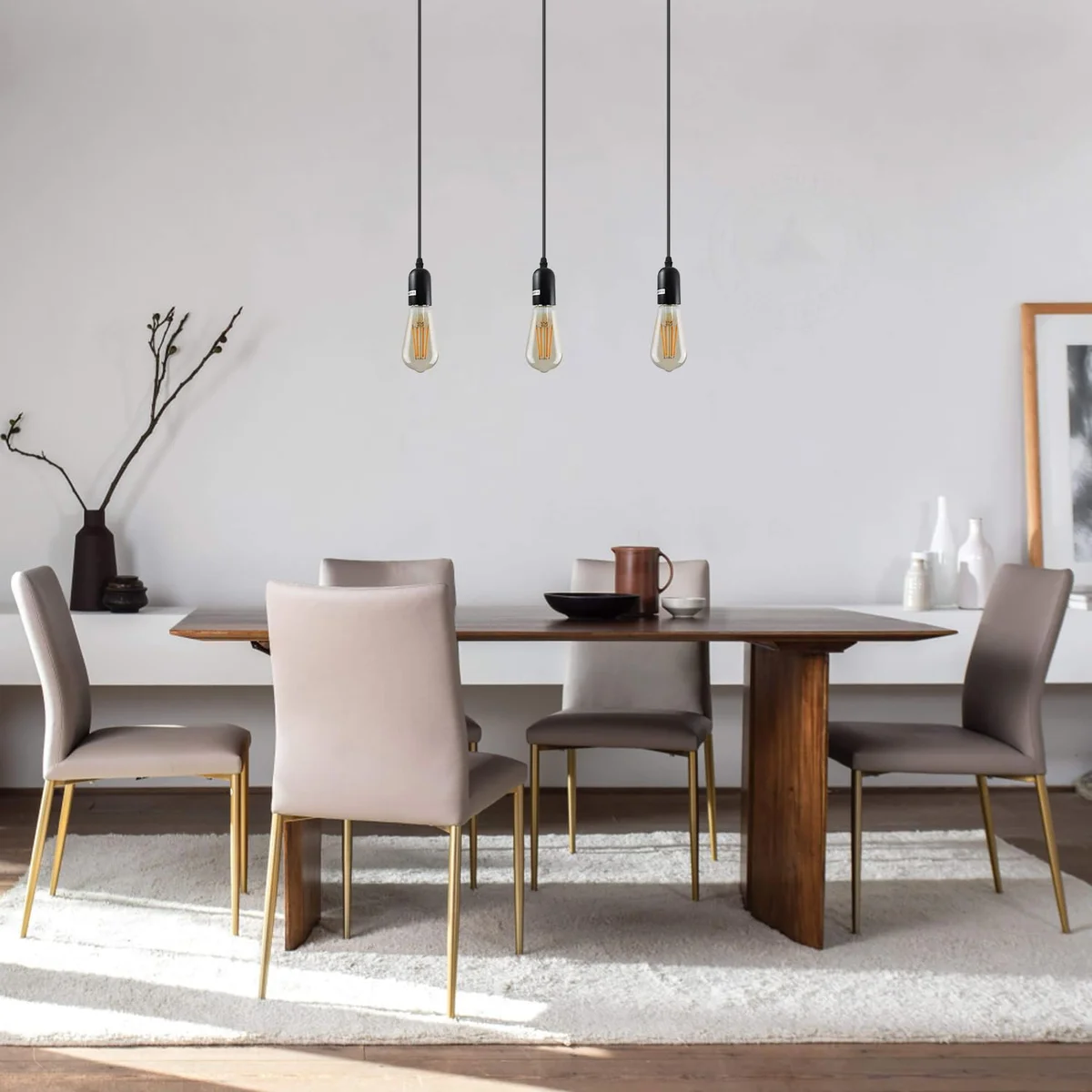 Antique brass industrial cluster pendant light with three E27 pendant holders and rectangular ceiling rose