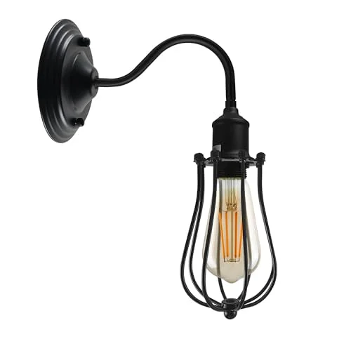 Vintage wall sconce with curved metal dome shade and swan neck arm, wall-mounted industrial style light fixture