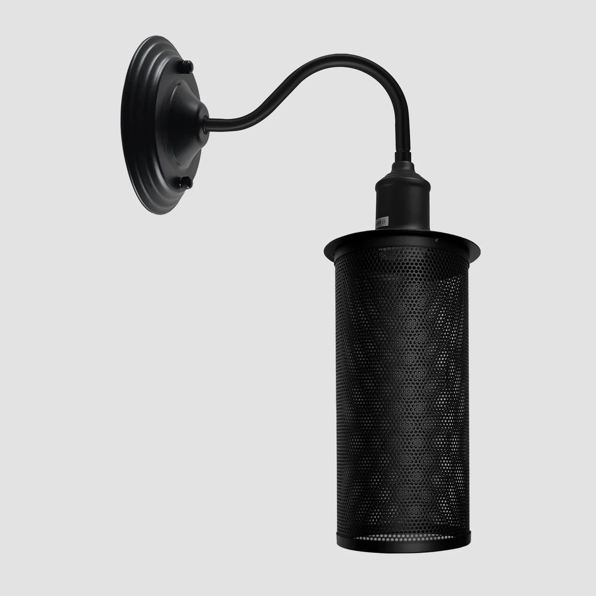 Vintage metal dome wall light with curved shade and swan neck arm, designed for indoor wall mounting