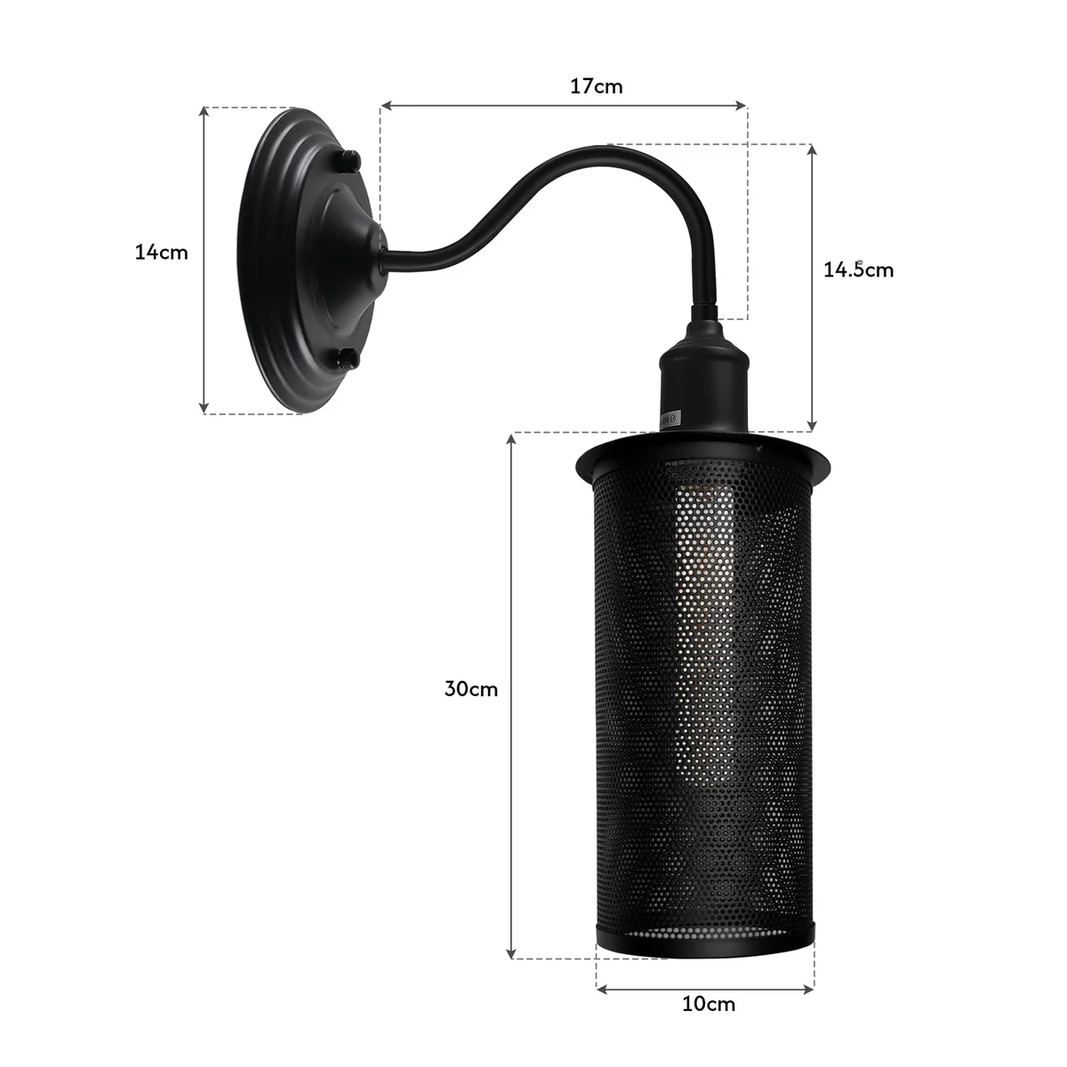 Industrial wall sconce with vintage metal dome shade and curved swan neck, wall-mounted in brushed metal finish