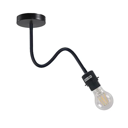 Adjustable swan neck light in matte black with flexible arm and E27 bulb base mounted on white wall