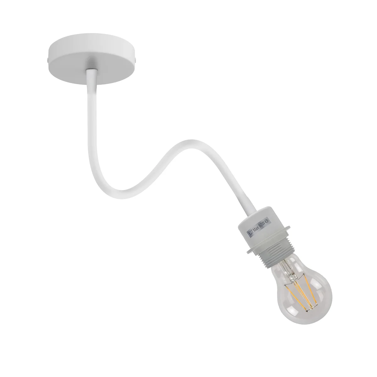 Flexible black metal bedroom reading lamp with adjustable swan neck arm and E27 bulb base on white background