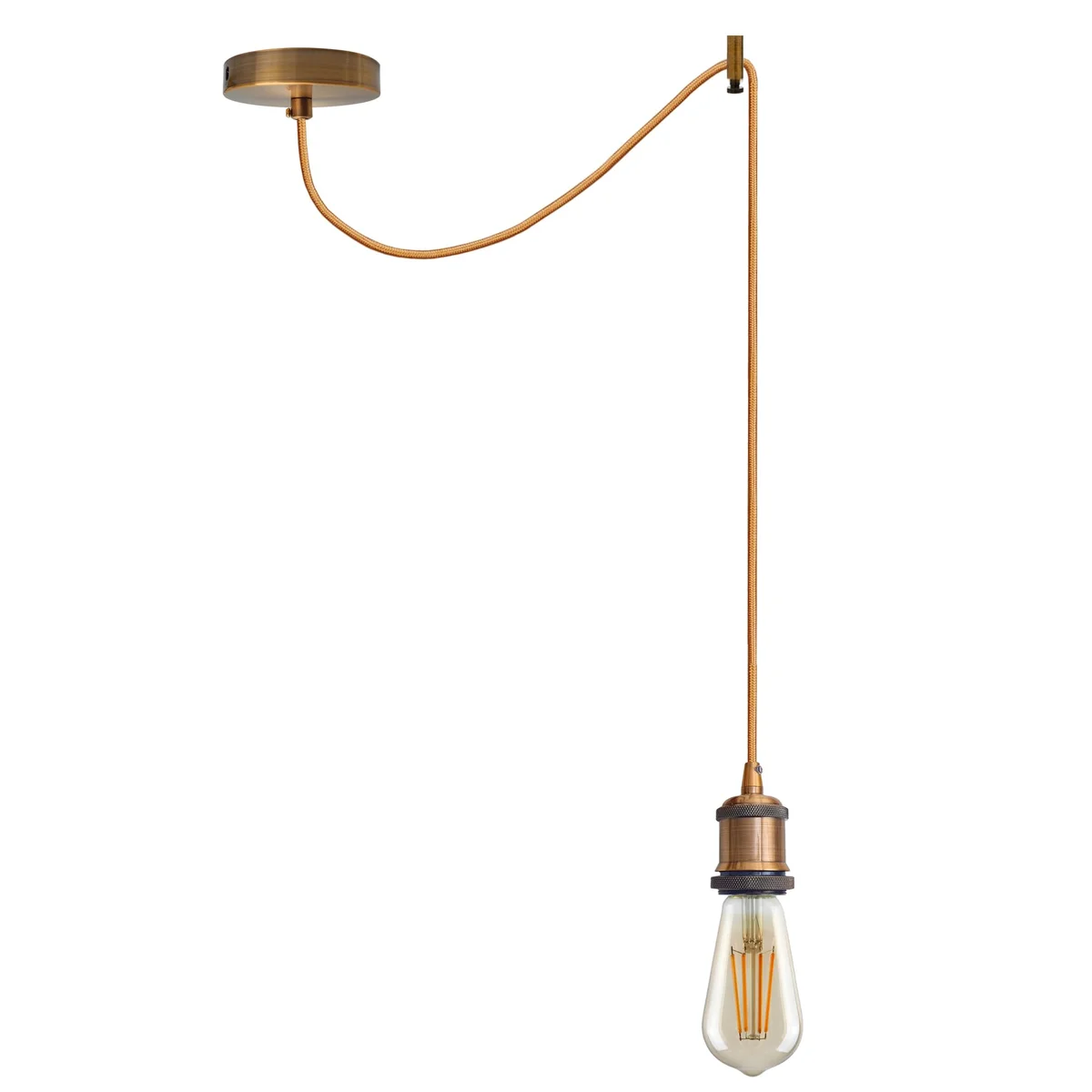 Industrial vintage ceiling light with adjustable fabric cable light and metal spider pendant design hanging from ceiling