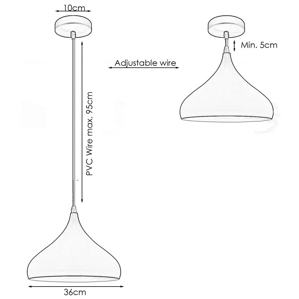 Two metal modern vintage chandelier with curved dome shades, colourful paint, dimmable E27 sockets, ceiling‑mounted