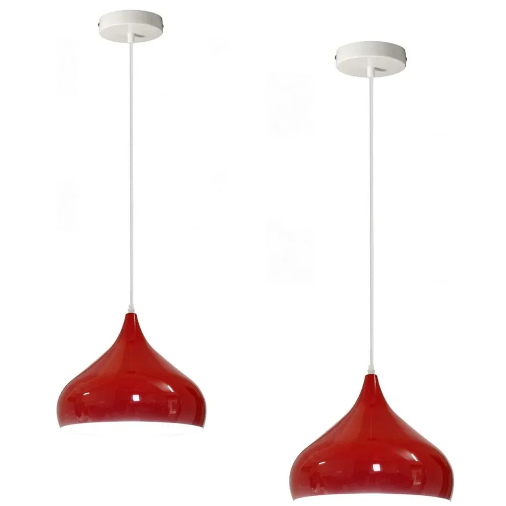 Metal industrial vintage chandelier with curved dome shade, colourful finish, dimmable LED compatible, 2 units
