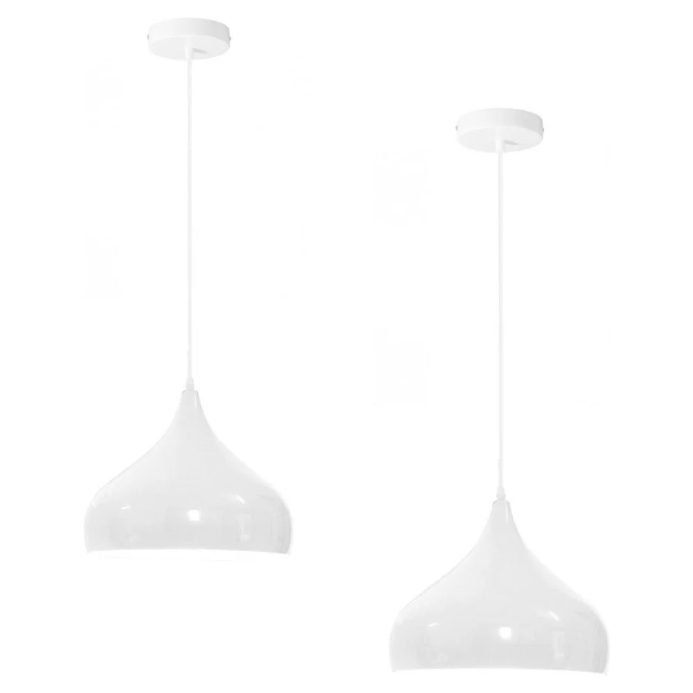 Two metal pendant lights, industrial vintage chandelier with curved dome shade, colourful paint, dimmable for living rooms