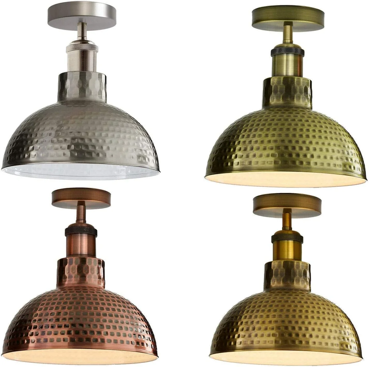 Industrial ceiling light with hammered metal dome shade, semi-flush mount, vintage-inspired design, 26cm diameter