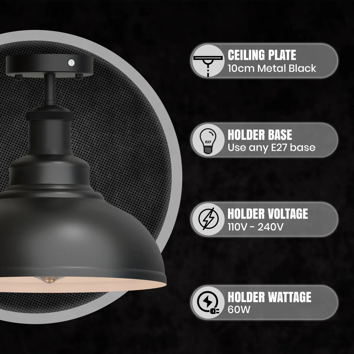 Industrial modern ceiling light with hammered metal dome shade, semi-flush mount, vintage-inspired design in rust-resistant metal