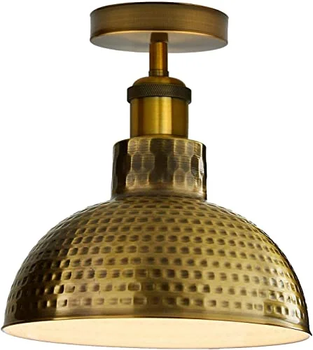 Industrial metal dome light with hammered finish, semi-flush mount, vintage style, 26cm diameter, down-light design