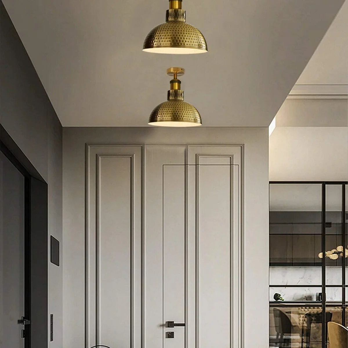 Industrial modern metal dome E27 base ceiling light fixture with hammered finish and semi-flush mount design