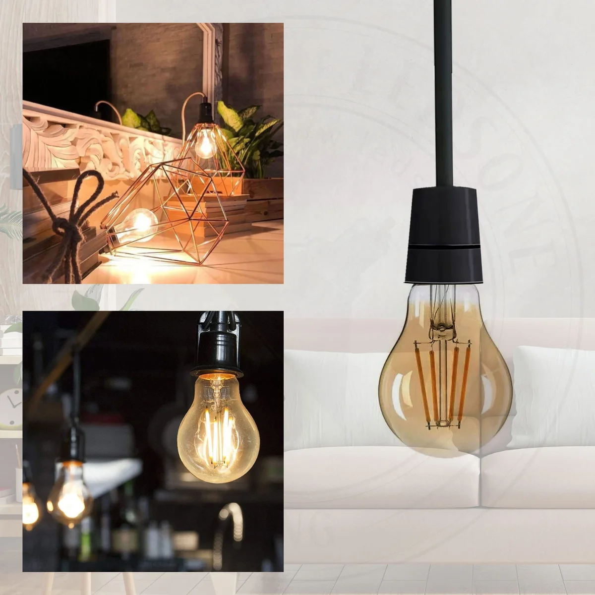 B22 A60 vintage Edison style energy saving LED bulbs with amber glass and warm white filament light glowing