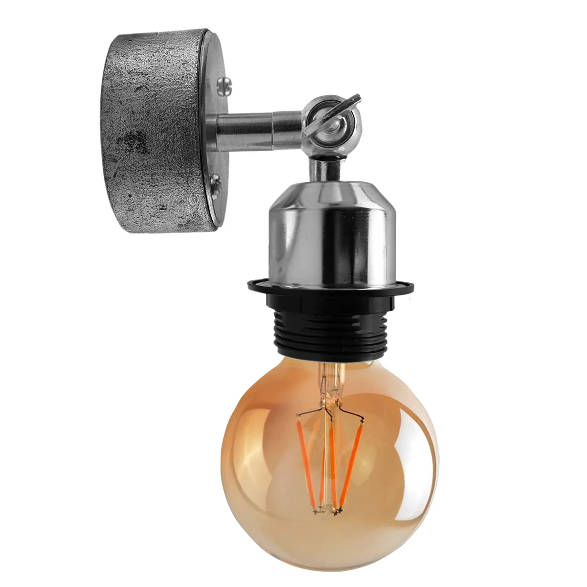 Round vintage wall light with galvanized metal finish, industrial steampunk style, mounted on a wall indoors