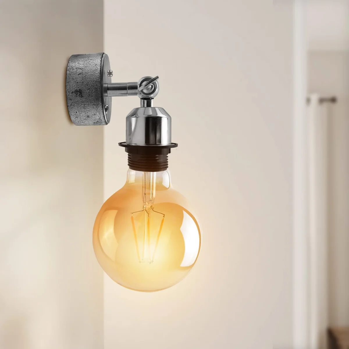 Vintage wall light with galvanized metal finish, round head, industrial steampunk style, wall-mounted for indoor use