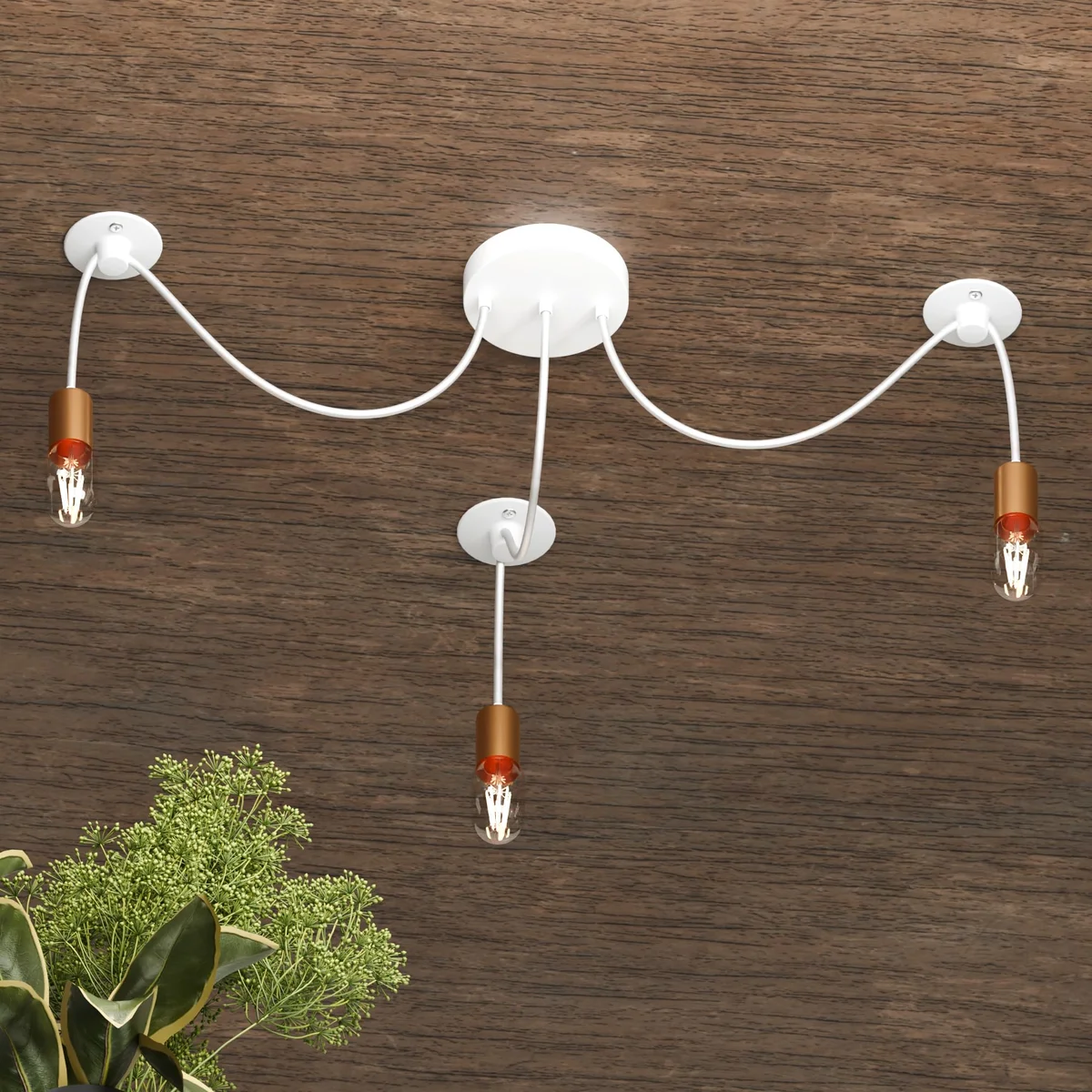 Industrial metal pendant lamp with three E27 holders, black PVC wires, and round ceiling plate for home lighting fixture