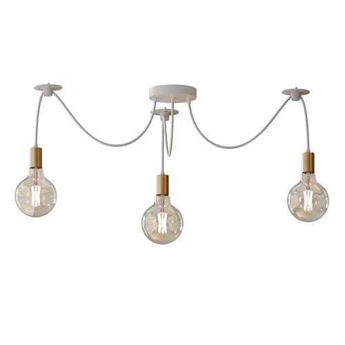 Industrial ceiling light with three E27 lamp holders, metal and PVC design, 95cm wires, no bulbs included
