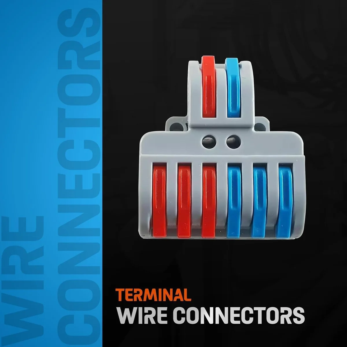 8-way compact splice terminal block with levers for wire connections, PVC exterior and copper contacts, 39.3mm by 33.3mm size