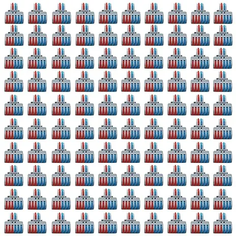 Compact 8-way wire connector with eight lever clamps, PVC exterior, and copper contacts for secure electrical wiring.