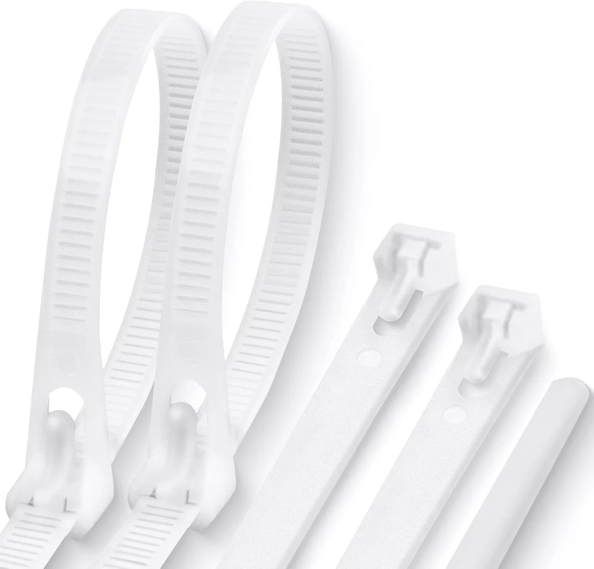 Bundle of 100 heavy-duty nylon cable ties 350mm long, reusable and UV resistant for durable cable management