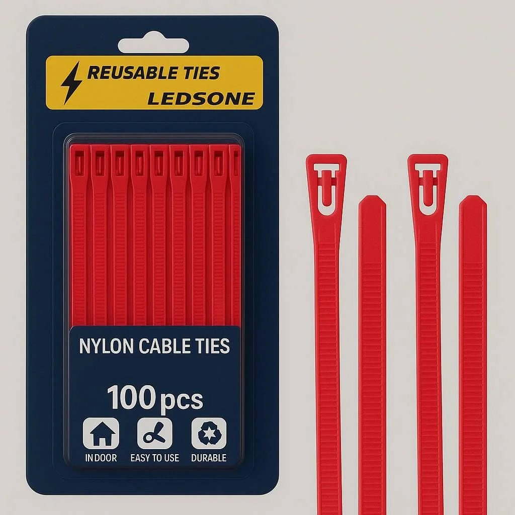 Bundle of black reusable cable ties 450mm long with hook and loop fasteners, arranged neatly on white background