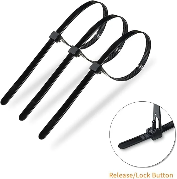 Bundle of black 100 reusable cable ties 300x8mm with hook and loop fastener for heavy duty use
