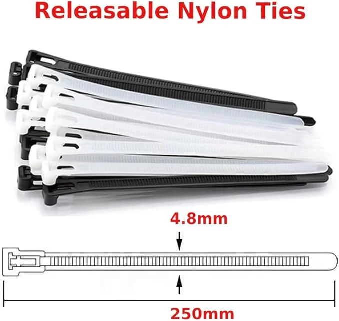 Bundle of 100 black heavy duty cable ties displayed together.