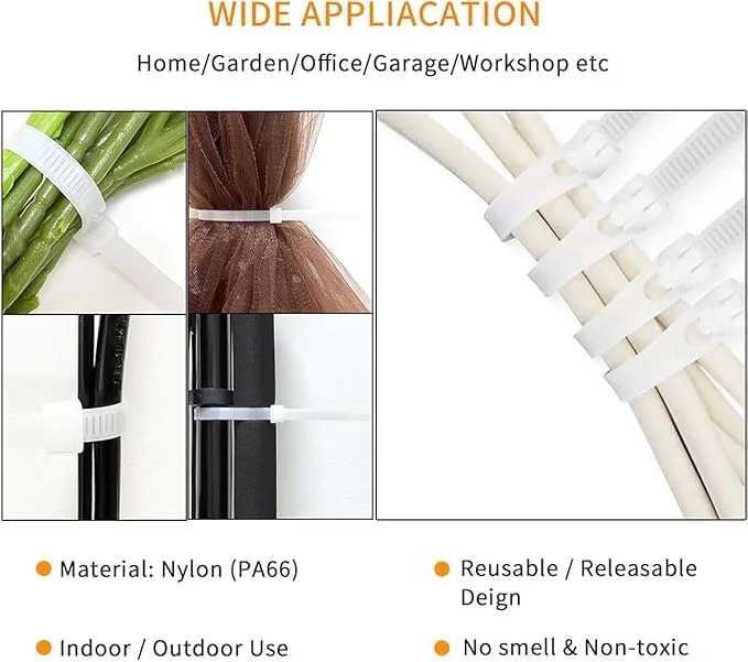 Stack of black nylon cable ties, 10 inches long, bundled together, showing their black colour and nylon material.