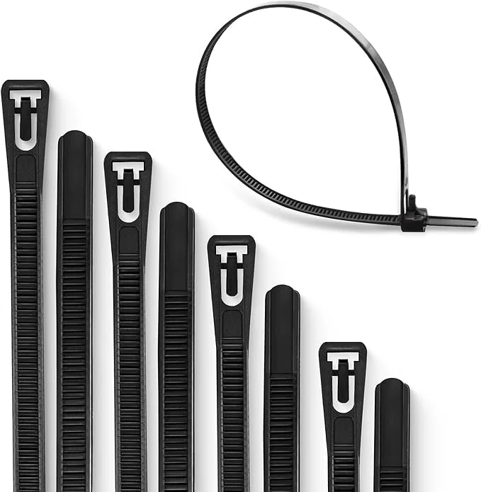 Black reusable adjustable cable ties with hook and loop fastener, 100 pack, 10 inch nylon zip ties for bundling cables