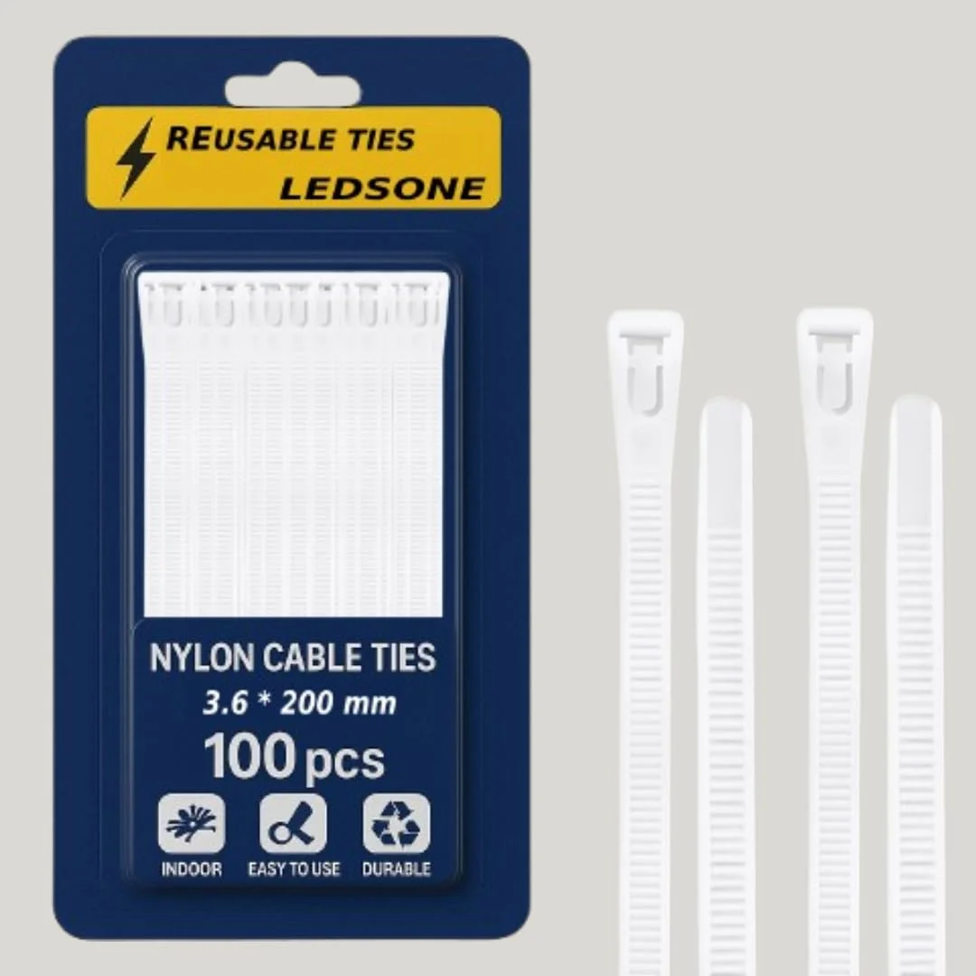 Bundle of black reusable cable ties with hook and loop fastener, 10-inch nylon zip ties, 100 pack