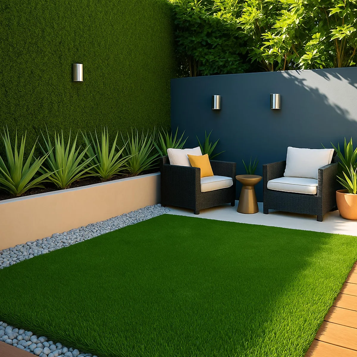 Six 30x30 cm artificial grass tiles with 25 mm high green polyethylene grass arranged in a grid pattern