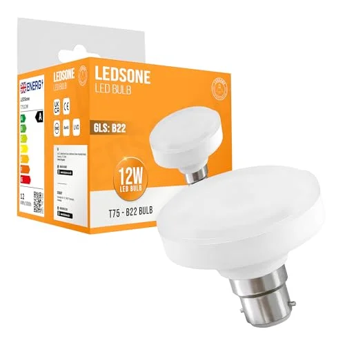 T75 B22 bayonet LED bulb 12W with cool white 6400K light, plastic and metal body, suitable for home spotlighting