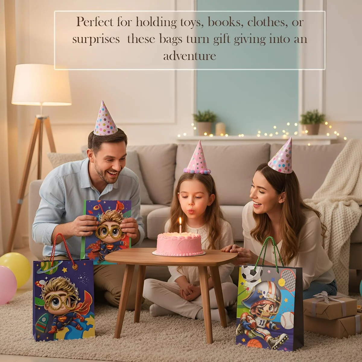 Set of 12 assorted luxury gift bags with reinforced handles in medium, small, and large sizes with matte finish