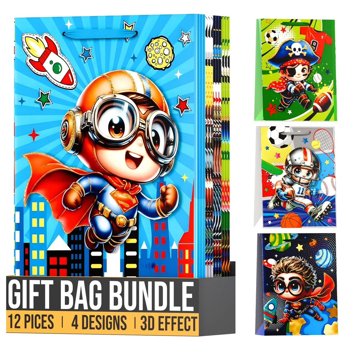 Assorted sized kraft paper bags with matte finish and reinforced handles in various colours, 12 pack for gifts and parties