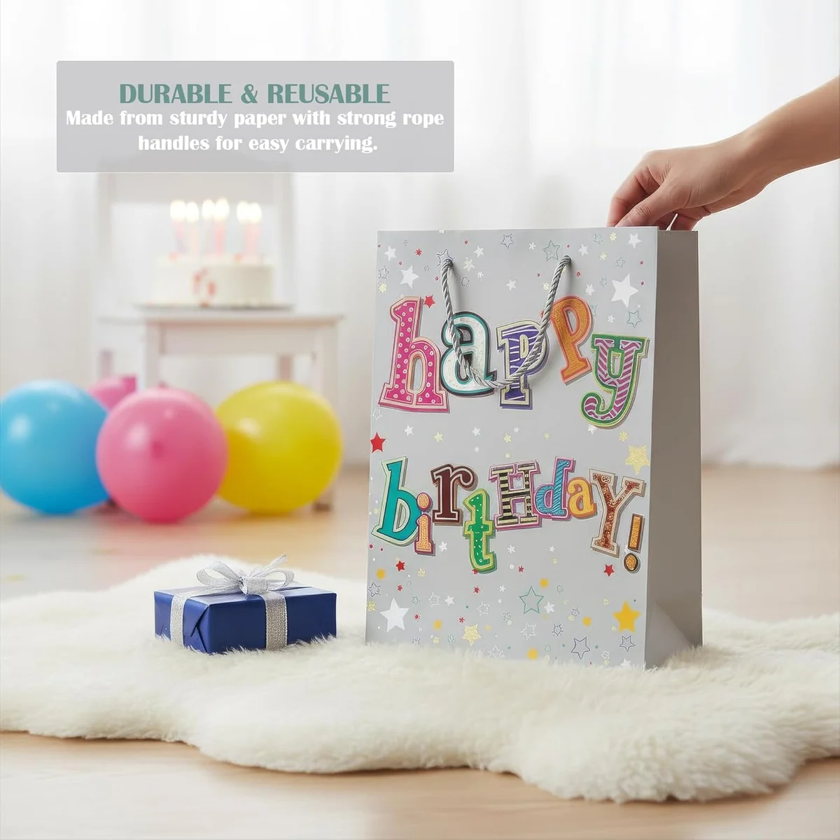 Assorted sizes and colours of kraft paper gift bags with matte finish and reinforced paper handles, set of 12 luxury bags