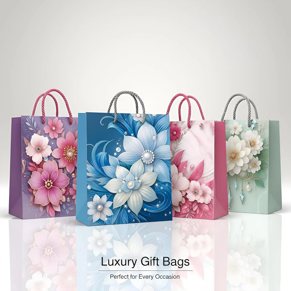 Set of 12 assorted luxury gift bags in medium, small, and large sizes with matte finish and reinforced handles