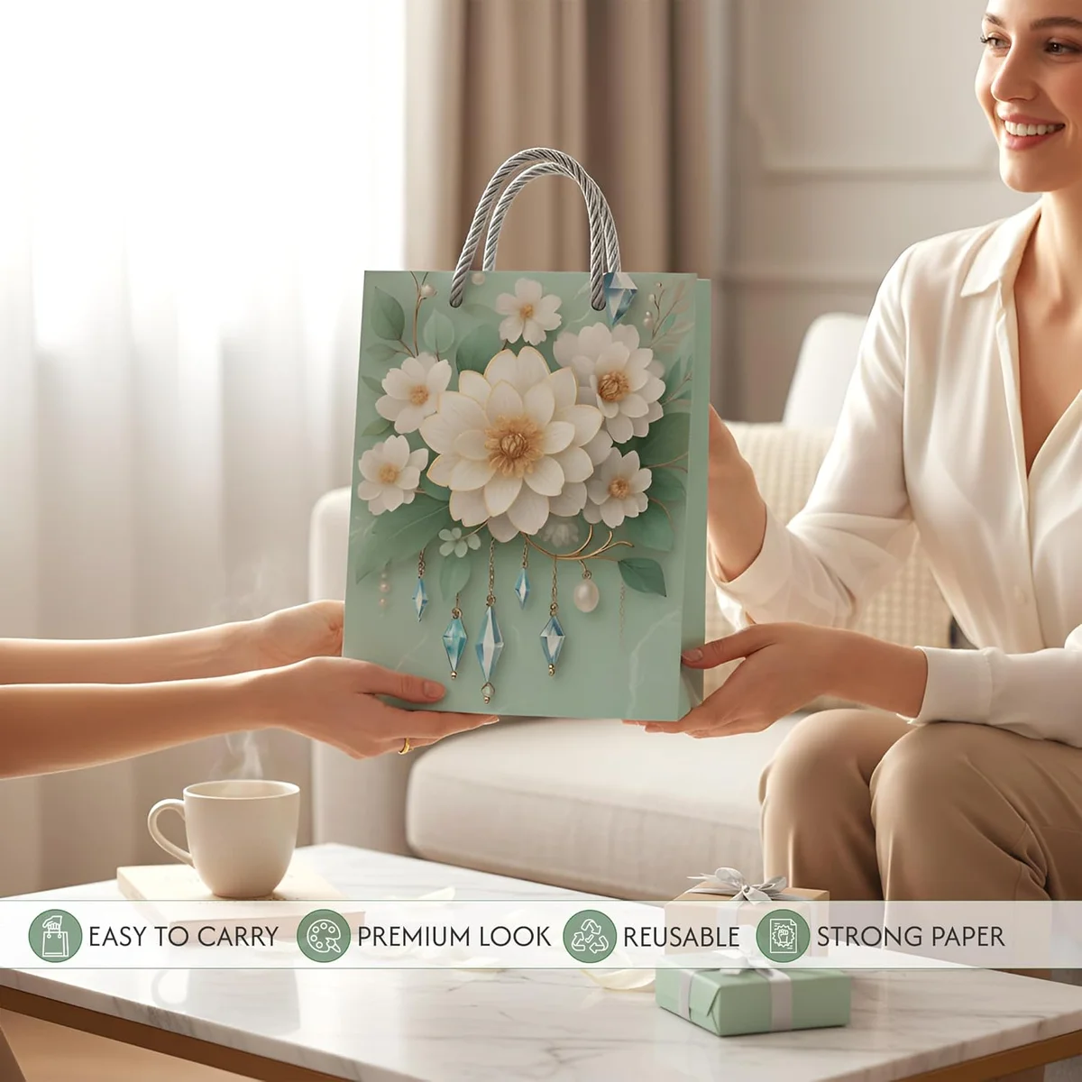 Assorted matte finish gift bags with handles in medium, small, and large sizes, ideal for birthdays and weddings