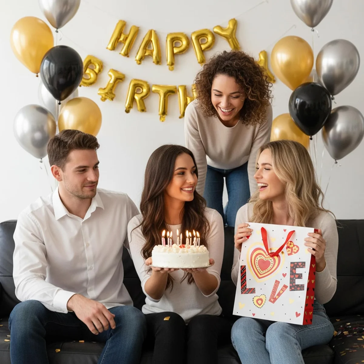 Assorted sizes and colours of kraft paper gift bags with matte finish and reinforced handles arranged together